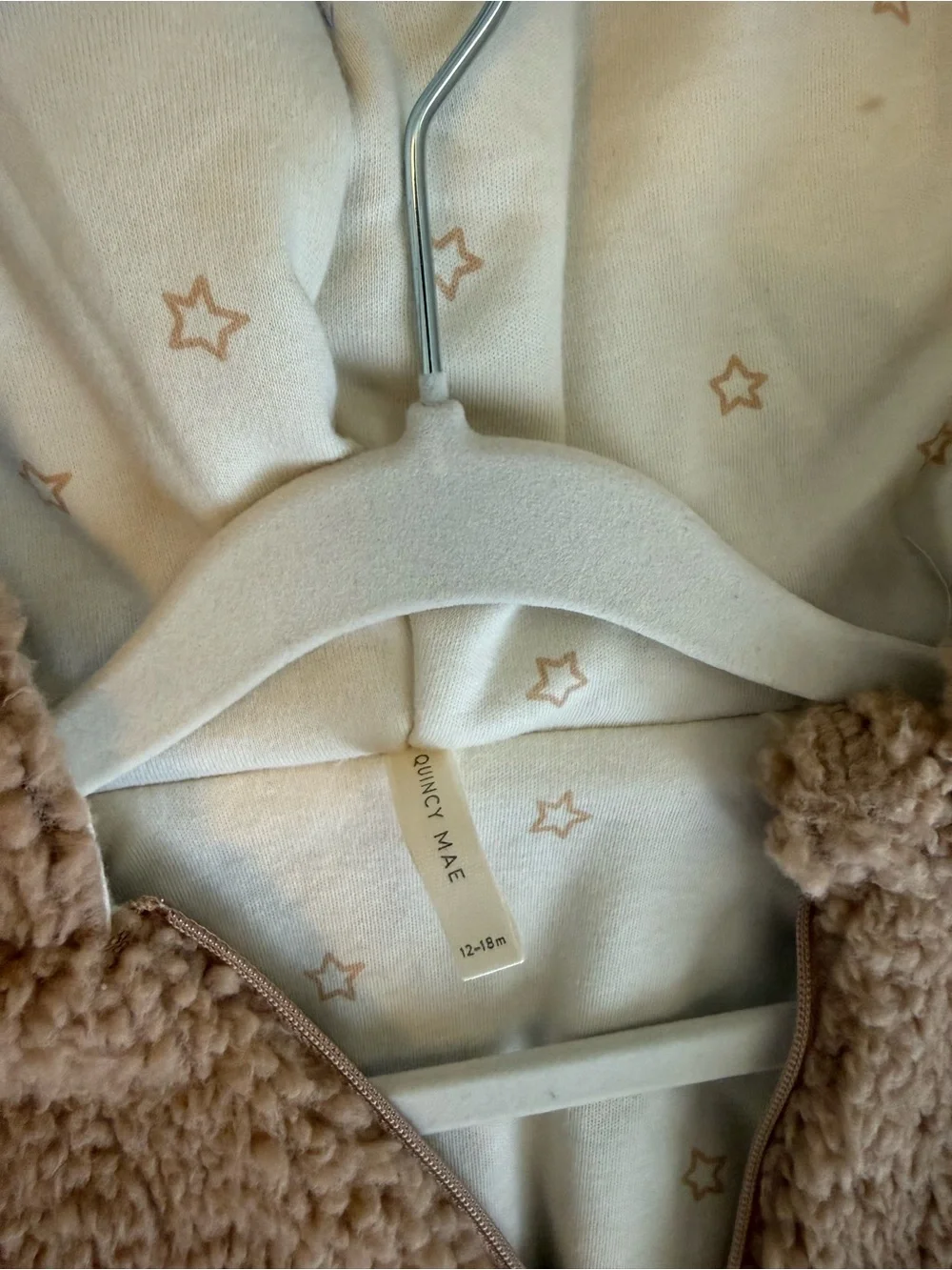 Quincy Mae Beige Fleece Baby One-Piece with Hooded Bear Ears - bear jumpsuit